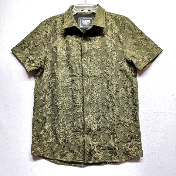 Benjamin Black Embroidered Shirt Short Sleeve Color Green Sz M - Picture 1 of 8